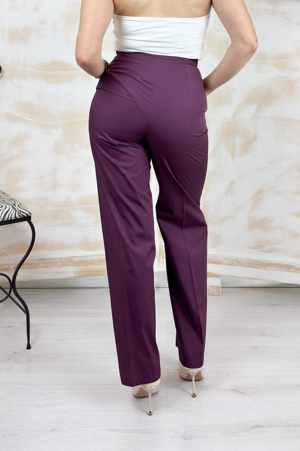 Pantalone in popeline con cintura EMME - Prugna