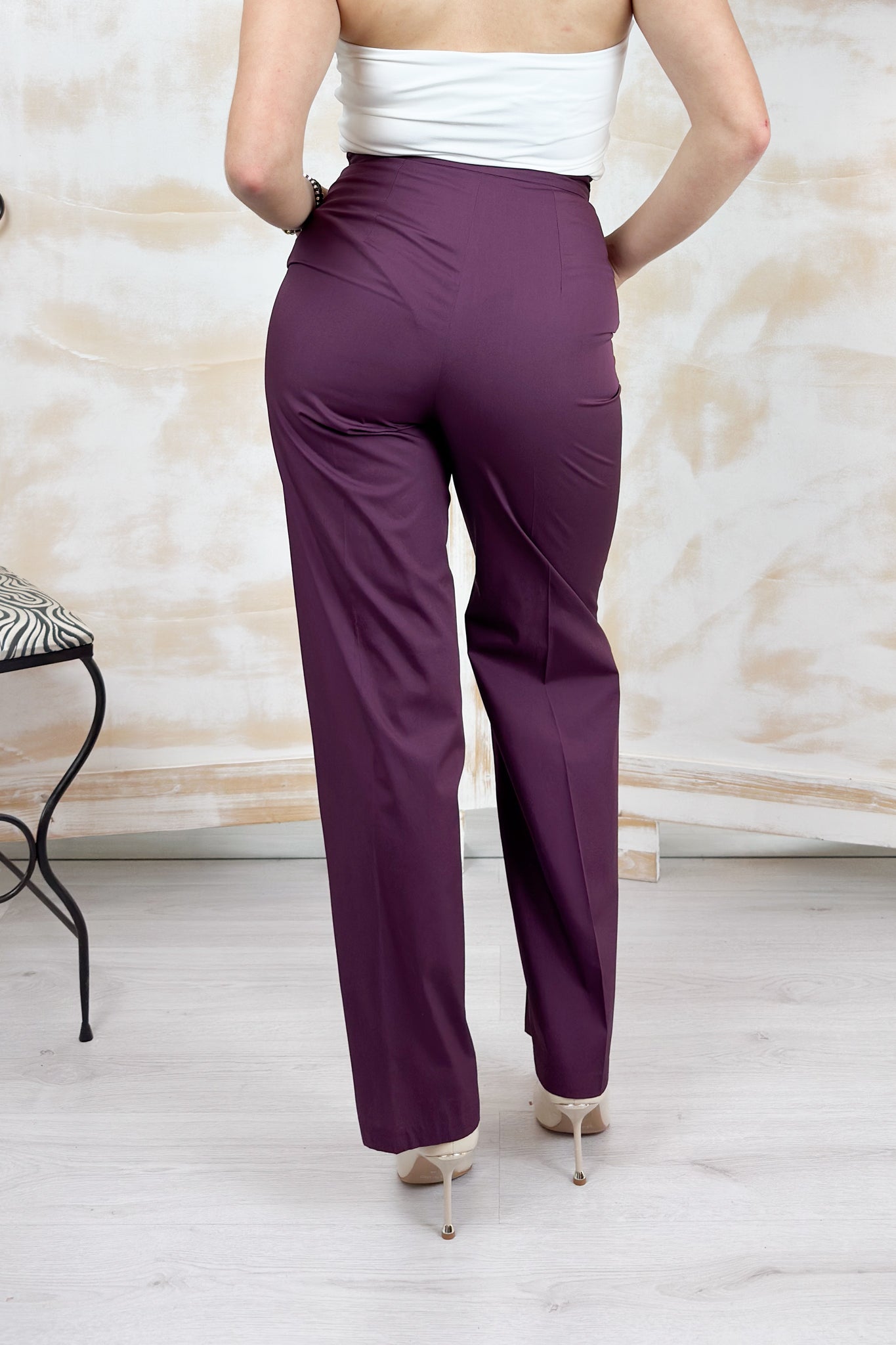 Pantalone in popeline con cintura EMME - Prugna