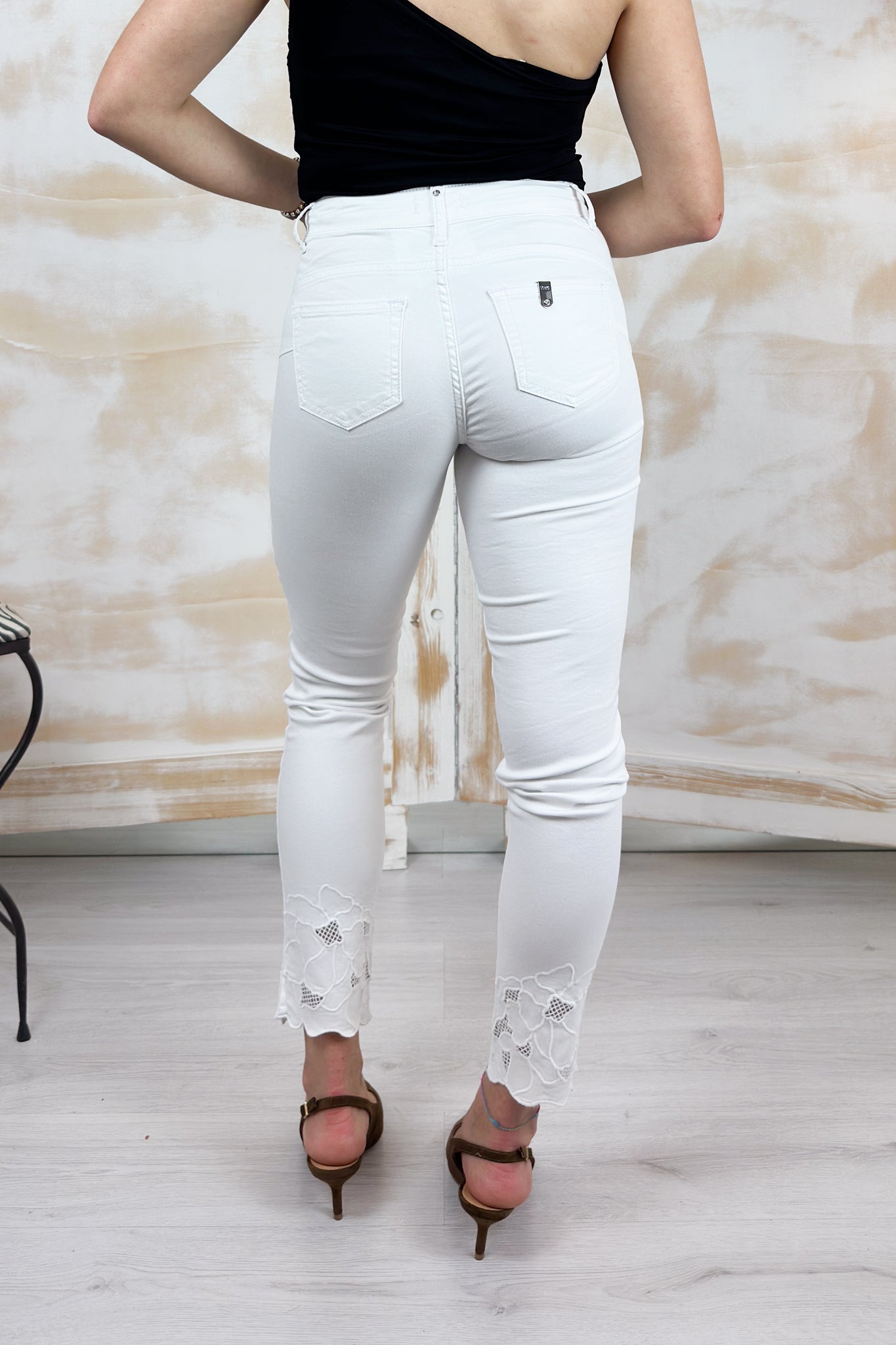 Pantalone skinny con ricamo sangallo LIU JO - Bianco