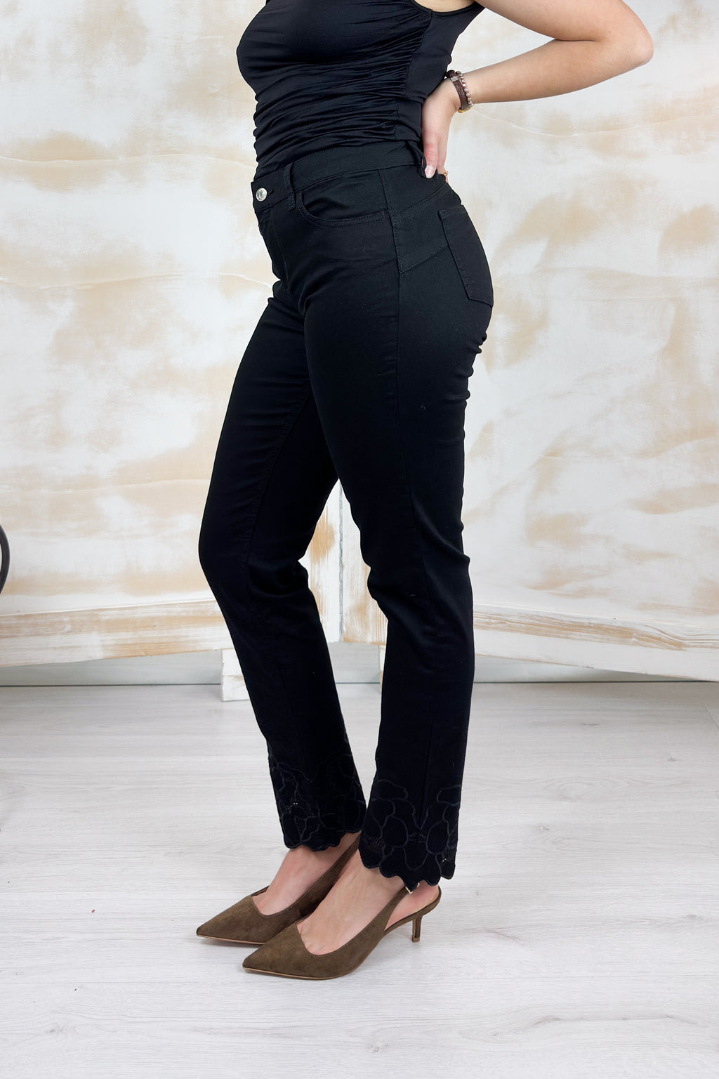 Pantalone skinny con ricamo sangallo LIU JO - Nero