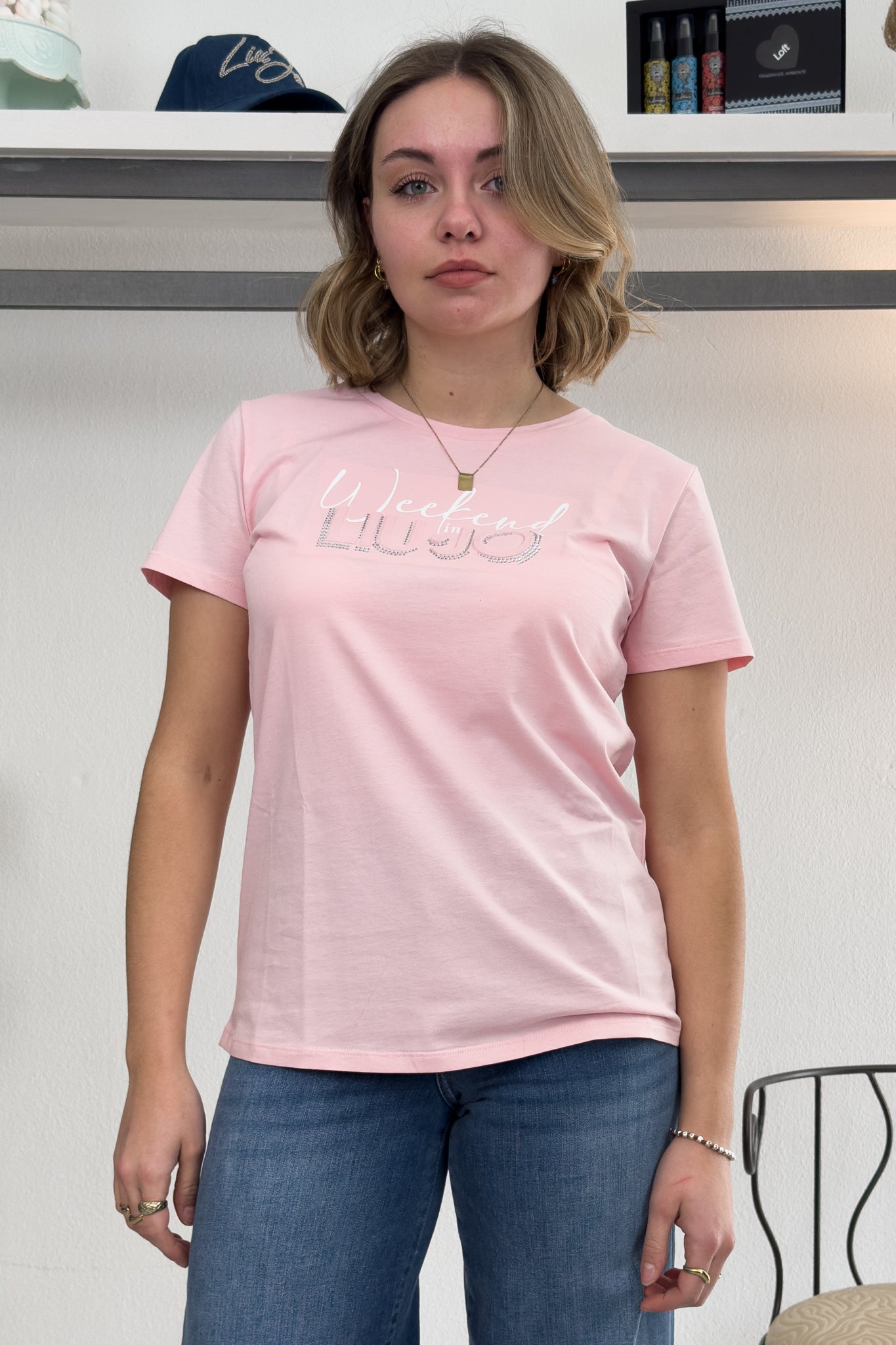 T-shirt girocollo con logo e applicazioni LIU JO