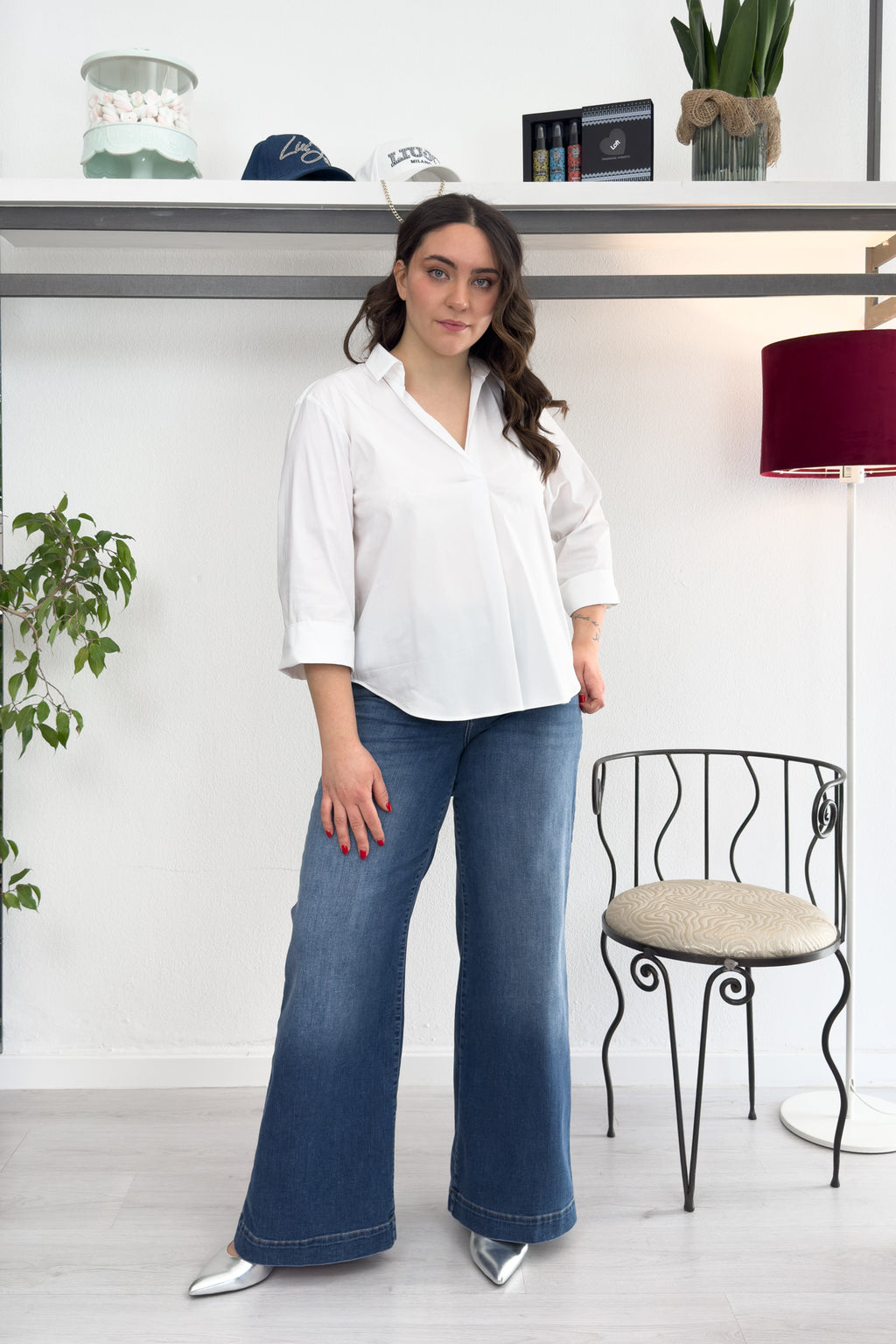Blusa a polo in popeline di cotone EMME