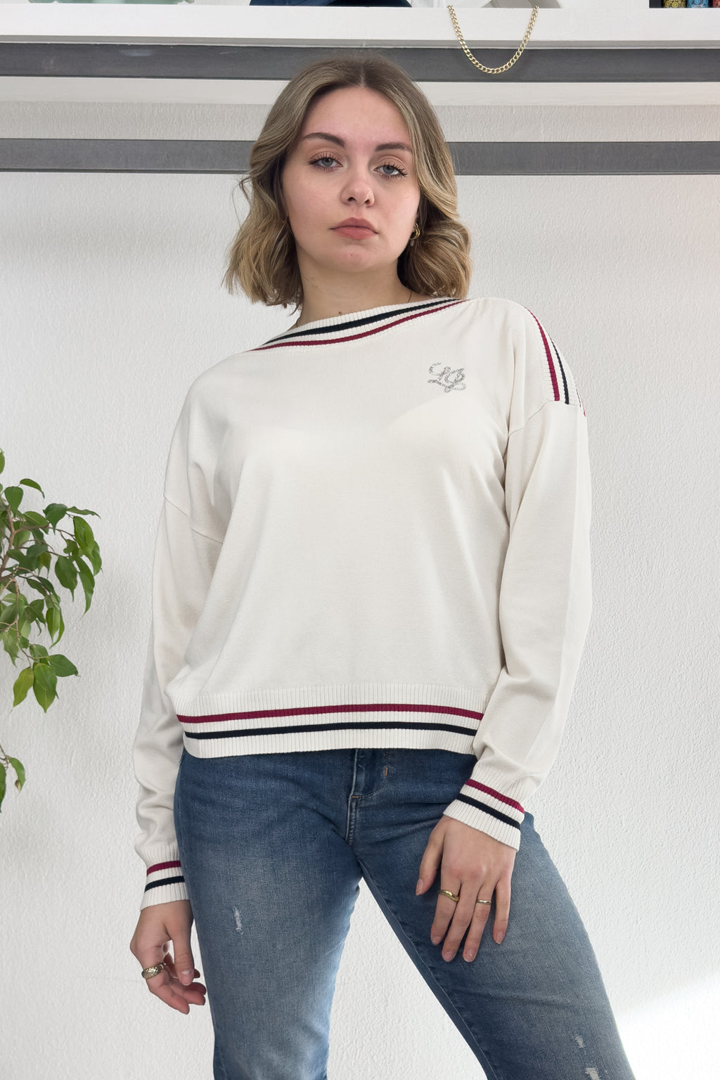 Maglia scollo a barca e righe college LIU JO