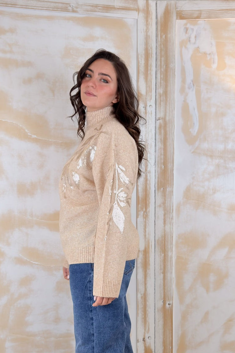 Maglione collo alto con ricamo KAOS