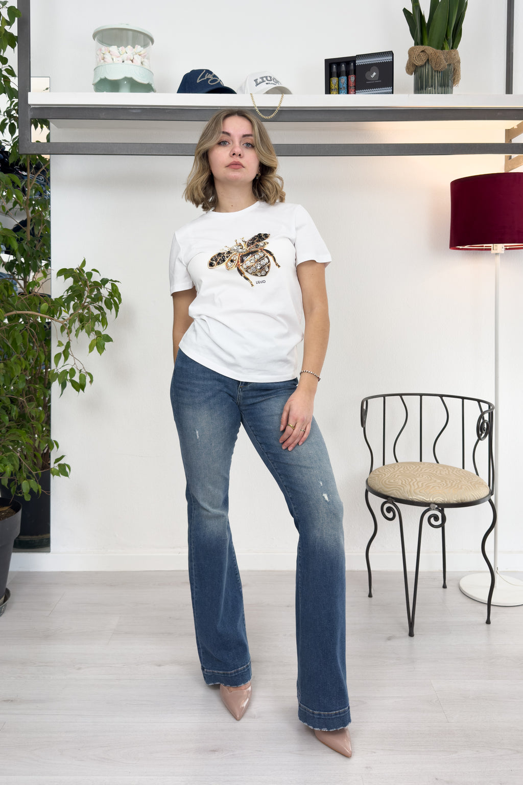 T-shirt con stampa e applicazioni LIU JO