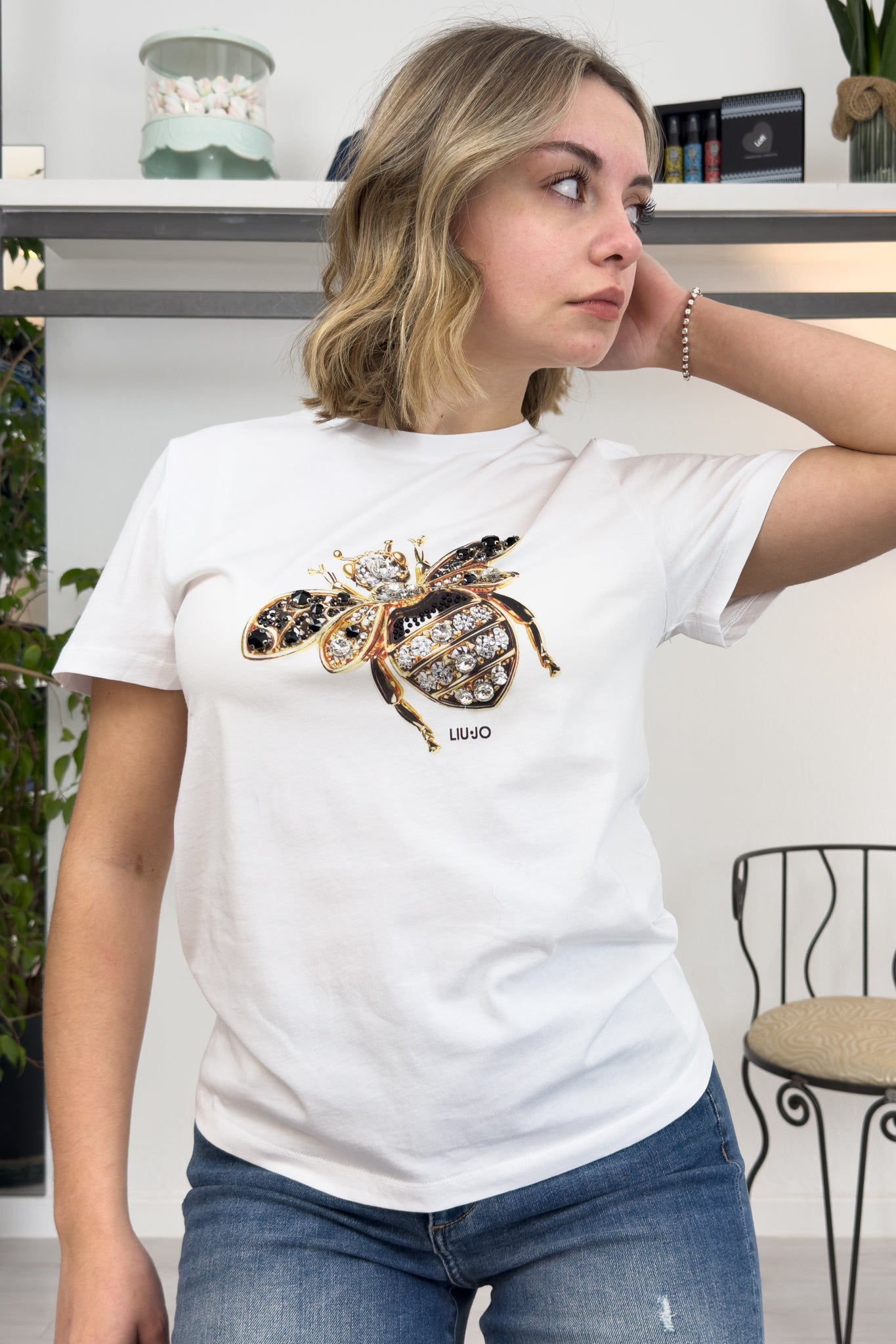 T-shirt con stampa e applicazioni LIU JO