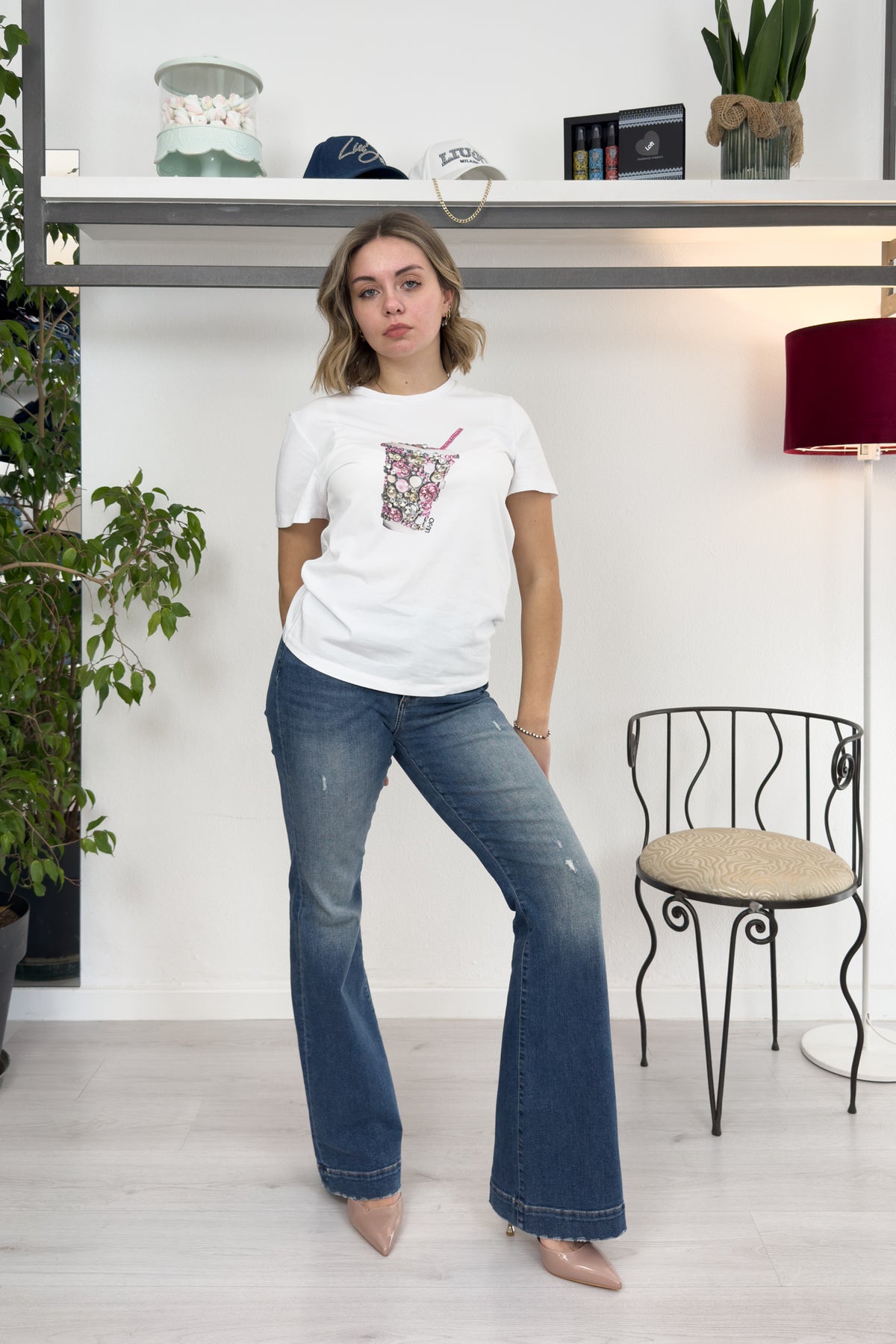 T-shirt con stampa e applicazioni LIU JO