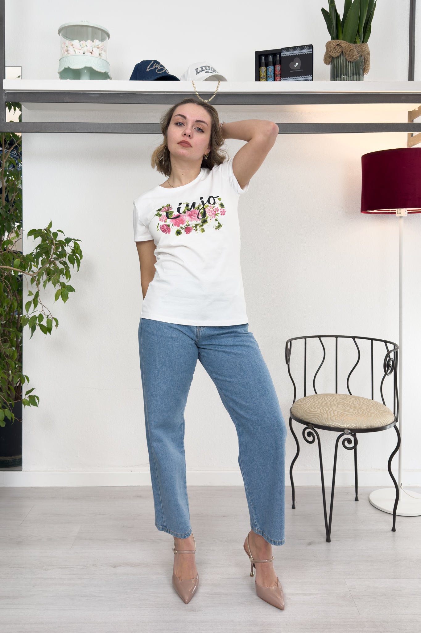 T-shirt con stampa e strass LIU JO