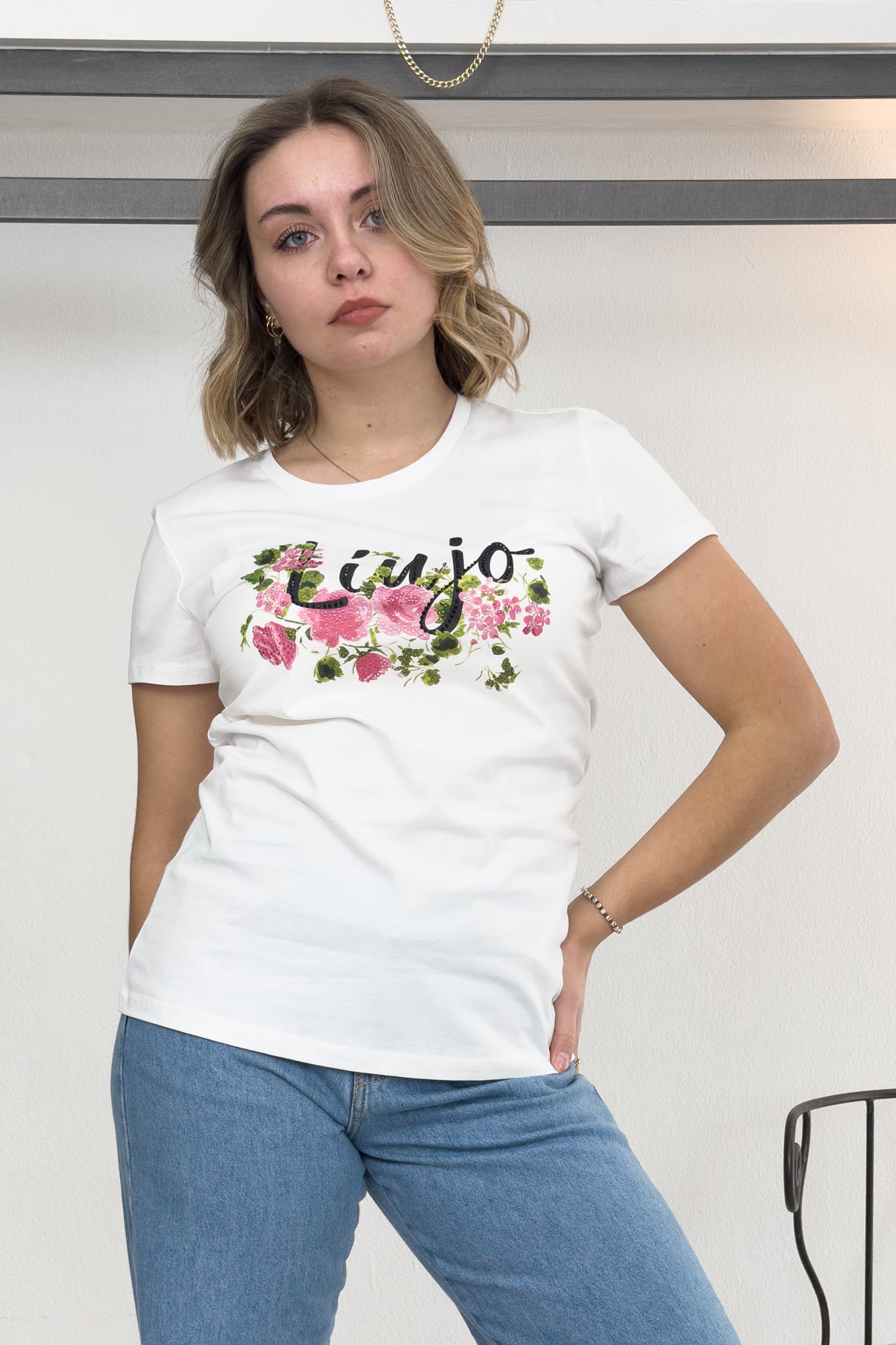 T-shirt con stampa e strass LIU JO