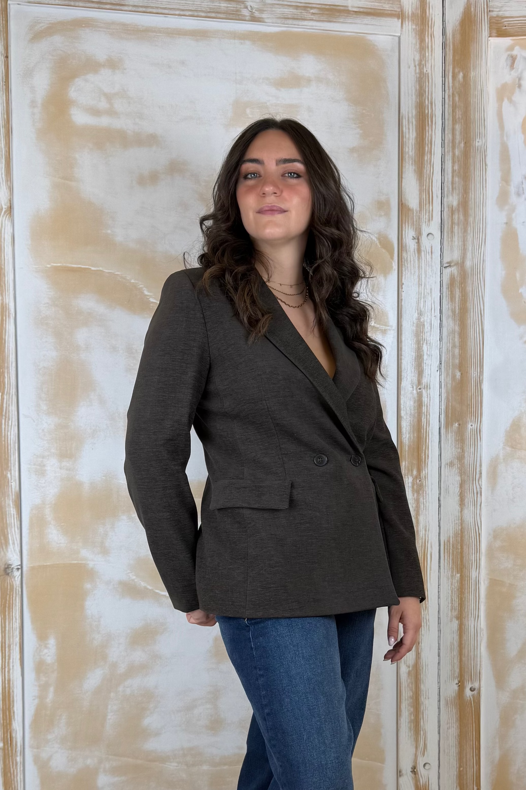 Giacca in ciniglia doppio petto stretch EMME
