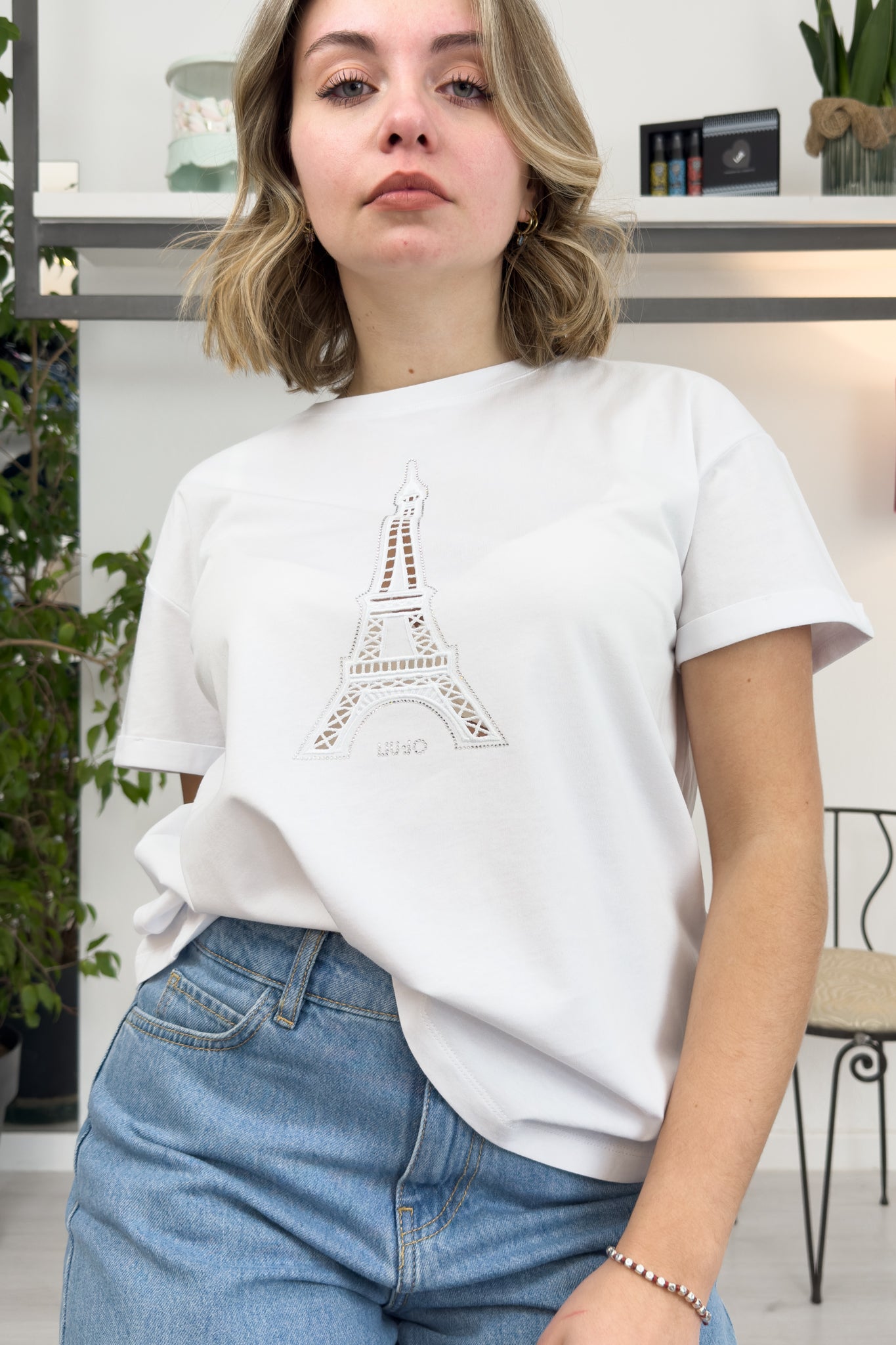 T-shirt con ricamo a jour LIU JO