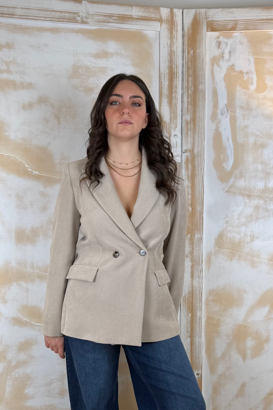 Giacca in ciniglia doppio petto stretch EMME